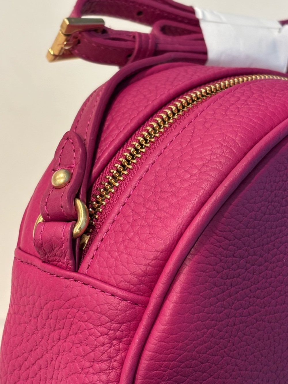 Gigi New York Crossbody Azalea Pebble Grain Leather Pink Round Bag with Tassel - Picture 4 of 9